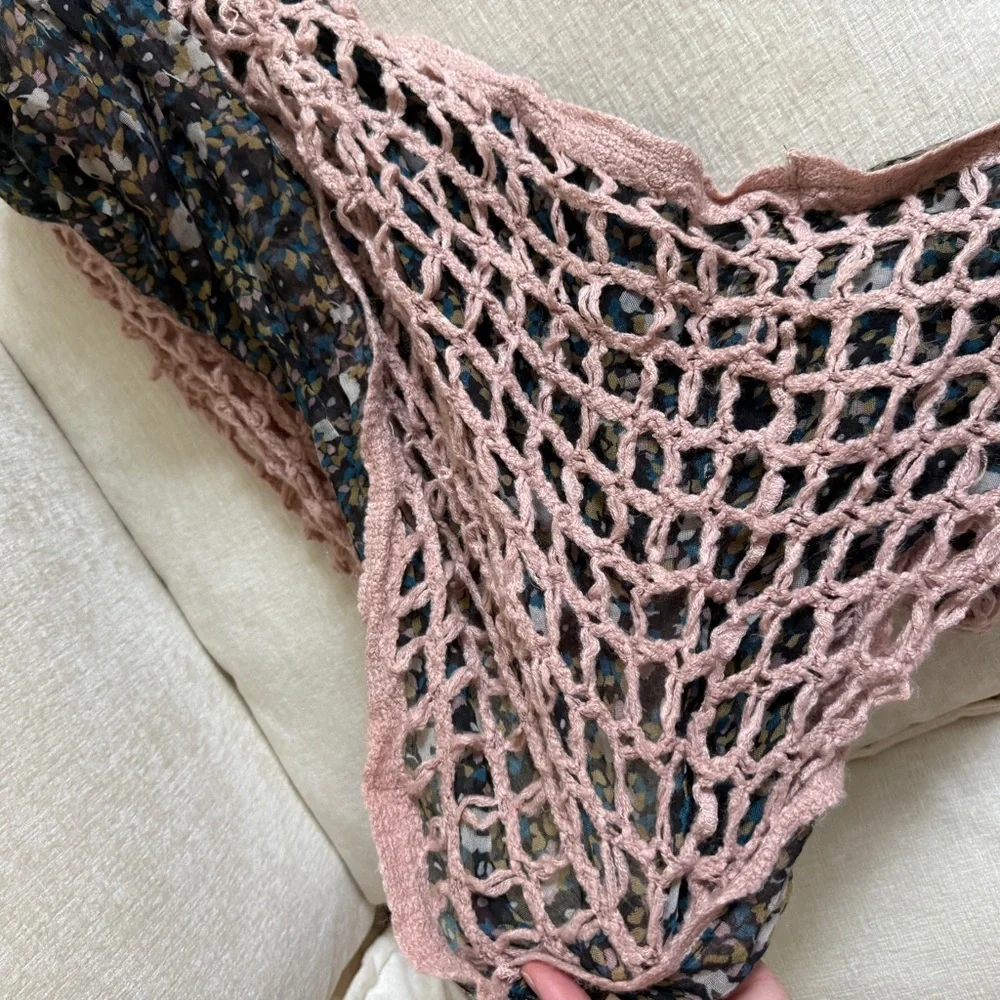 Pins & Needles Floral and Pink Crochet Scarf